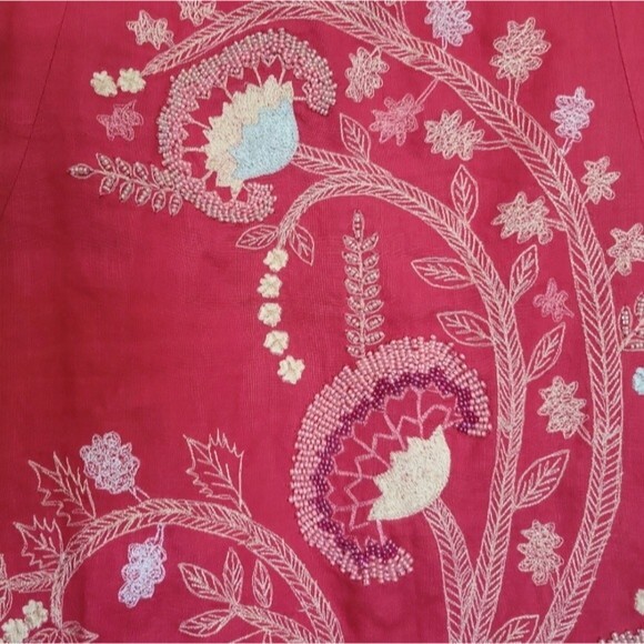 French Connection Pink Embroidered & Beaded Linen[Looking] Midi Dress - 2 - Picture 4 of 13